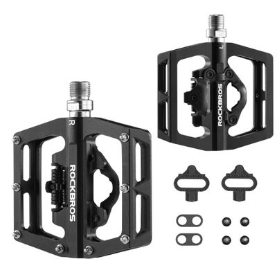 ROCKBROS MTB Mountain Bike Pedals Compatible with SPD Mountain Bike Dual Function Sealed Clipless Aluminum Bicycle Flat Platform 9/16" Pedals with Cleats for Road, MTB, Mountain Bikes