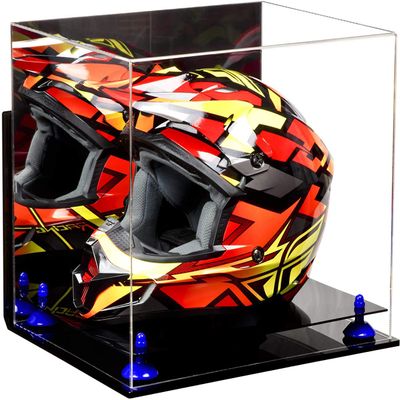 Better Display Cases Acrylic Motorcycle Motocross or Racing Helmet Display Case with Mirror Case, Dark Blue Risers, Wall Mount and Black Base (A024/V61)