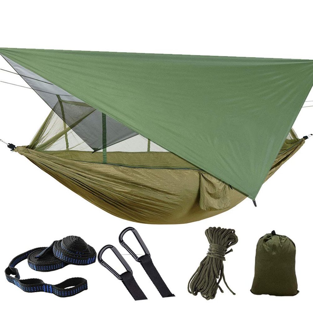 Camping Hammock Mosquito Net Rain Fly Tent Canopy Portable Outdoor Single & Double Hammock Tree Straps for Yard Hiking Camping Survival Travel