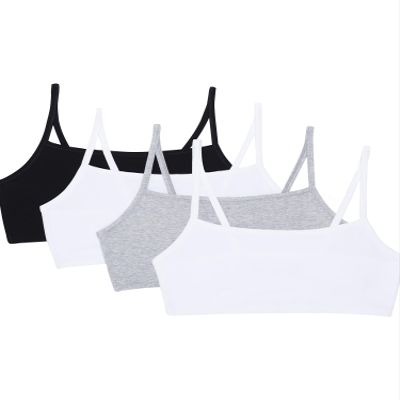 Fruit of the Loom Women's Spaghetti Strap Cotton Pullover Sports Bra, Black/White/White/Heather Grey 4-Pack, 44