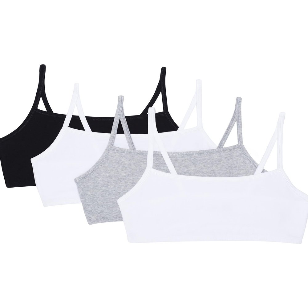 Fruit of the Loom Women's Spaghetti Strap Cotton Pullover Sports Bra, Black/White/White/Heather Grey 4-Pack, 44