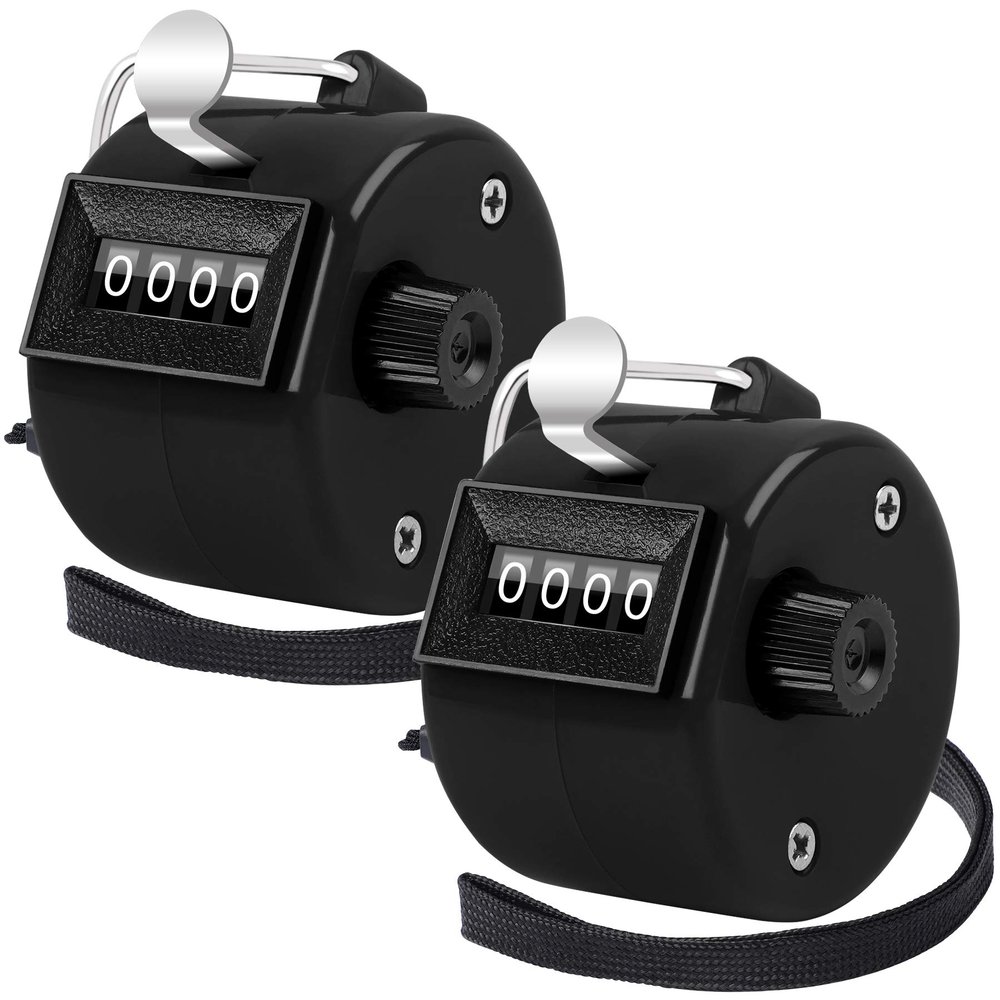 FEBSNOW 2 Pack Hand Tally Counter 4 Digital Click Counter for Sport Row School Event (Two Black)