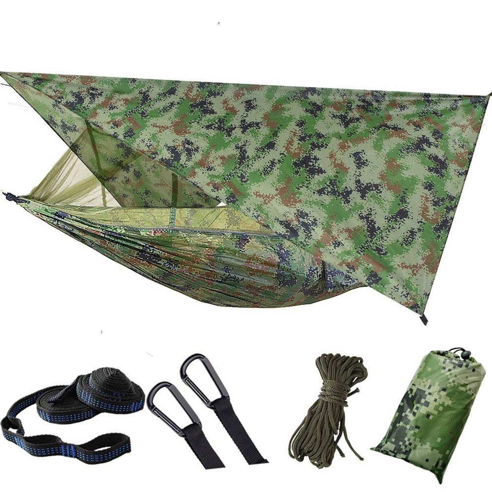 Camping Hammock Mosquito Net Rain Fly Tent Canopy Portable Outdoor Single & Double Hammock Tree Straps for Yard Hiking Camping Survival Travel