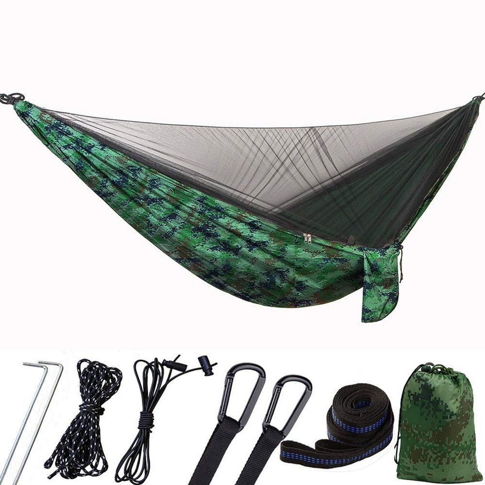 Camping Hammock with Mosquito Nets Outdoor Tourist Hanging Hammocks Portable Parachute Nylon Hiking Hammock for Backpacking Hiking Travel
