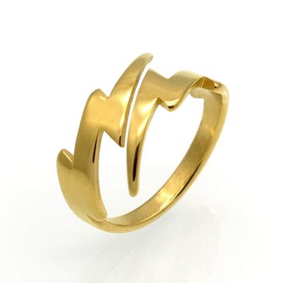 NewZenro Double Lightning Bolt Wrap Open Ring for Men Women Fashion Punk Stainless Steel Personalized Adjustable Statement Engagement Finger Rings Jewelry BFF Birthday Son Gold Plated (8)
