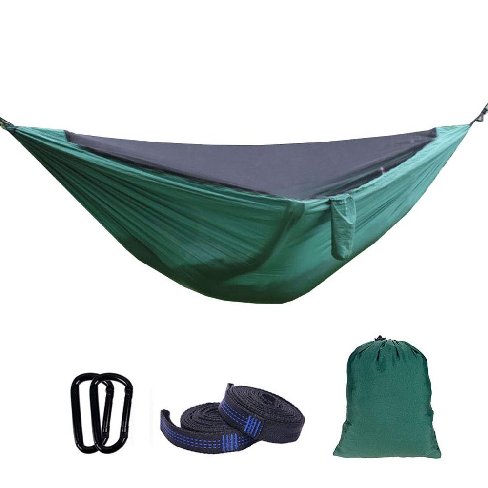 Outdoor Portable Hammock with Mosquito Net and Rain Fly Camping Backpacking Bug Quick Open Hammocks and Netting Parachute Hammock for Yard Beach Hiking Travel