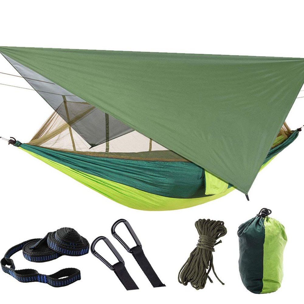 Camping Hammock Mosquito Net Rain Fly Tent Canopy Portable Outdoor Single & Double Hammock Tree Straps for Yard Hiking Camping Survival Travel