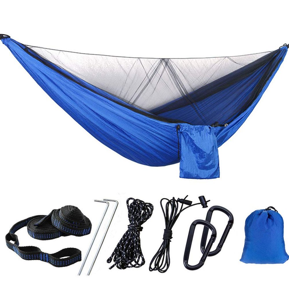 Camping Hammock with Mosquito Nets Outdoor Tourist Hanging Hammocks Portable Parachute Nylon Hiking Hammock for Backpacking Hiking Travel