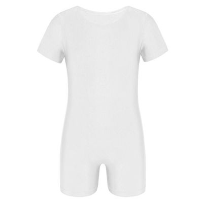 Nikiikoo Kids Unisex Short Sleeves Ballet Dance Unitard Leotard Gymnastics Outfits Athletic Biketards White 14