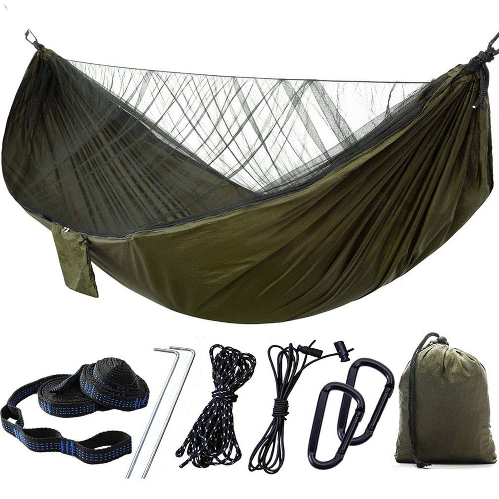 Camping Hammock with Mosquito Nets Outdoor Tourist Hanging Hammocks Portable Parachute Nylon Hiking Hammock for Backpacking Hiking Travel