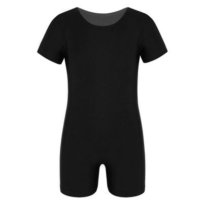 Nikiikoo Kids Unisex Short Sleeves Ballet Dance Unitard Leotard Gymnastics Outfits Athletic Biketards Black 14