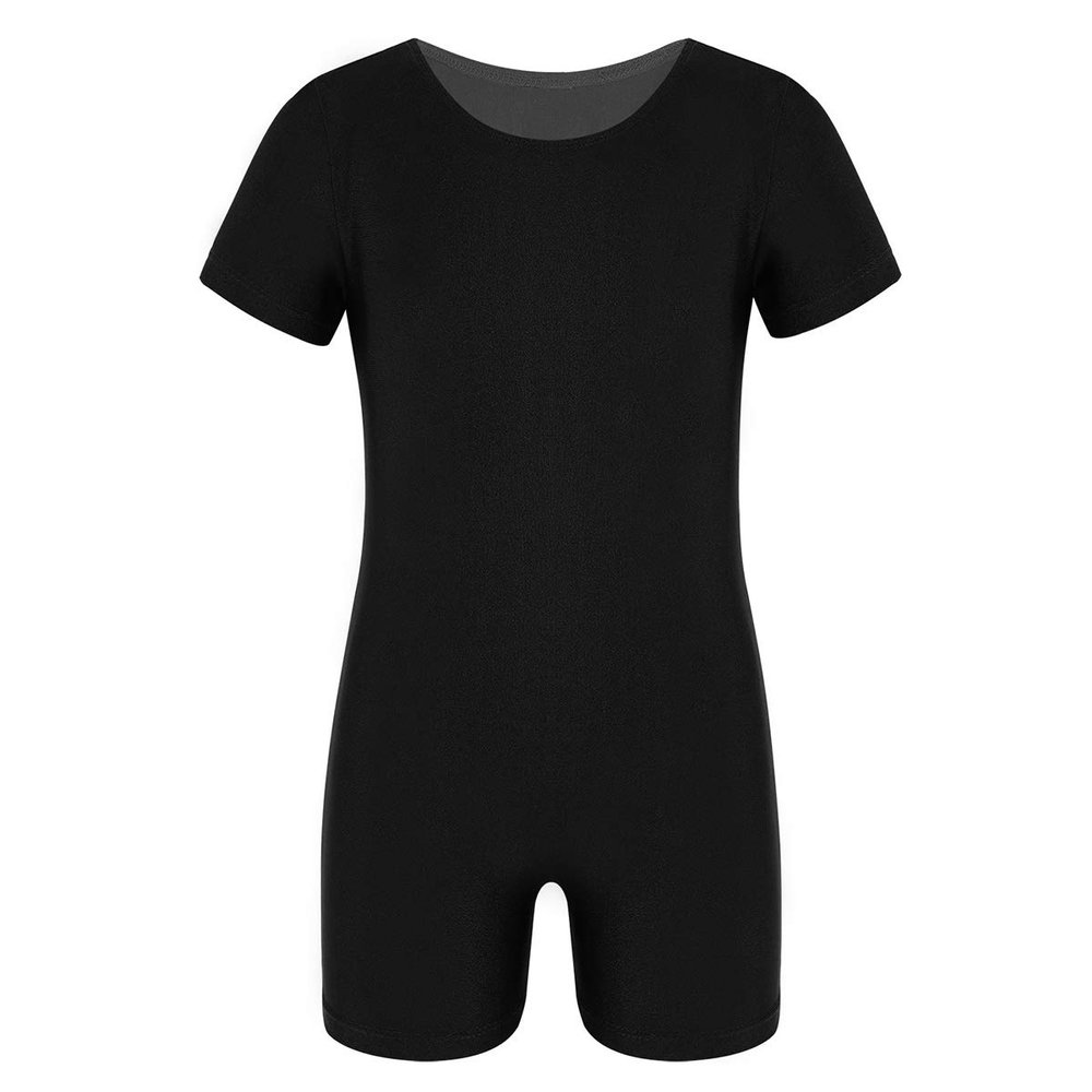 Nikiikoo Kids Unisex Short Sleeves Ballet Dance Unitard Leotard Gymnastics Outfits Athletic Biketards Black 14