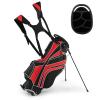 GYMAX Golf Stand Bag, 6 Way Divider Golf Club Bag with 8 Pockets, Rain Hood, Umbrella Holder & Glove Sticker, Portable Lightweight Golf Bag for Men Women (Red) view 1