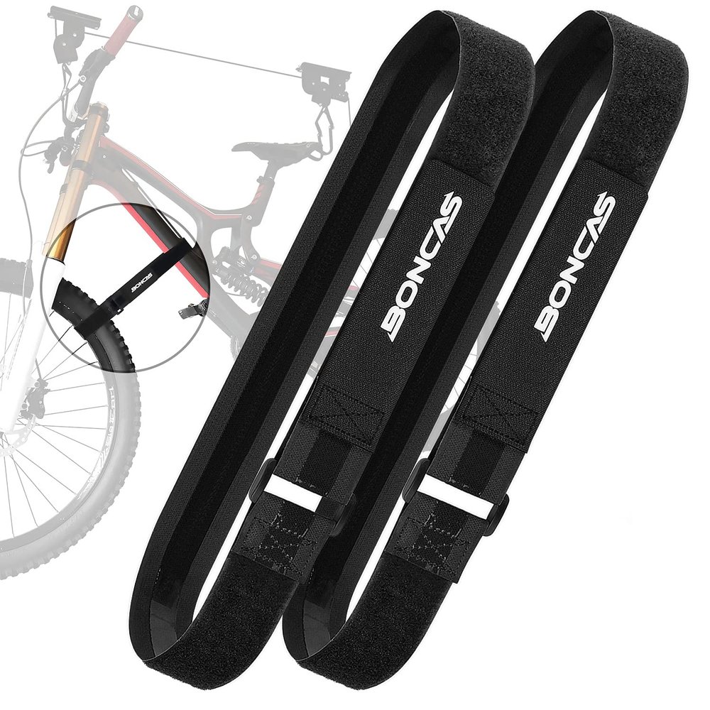 Boncas Adjustable Bike Rack Strap 29.5" Bicycle Wheel Stabilizer Straps with Innovative Gel Grip Keep The Bicycle Wheel from Spinning - Black 2 Pack