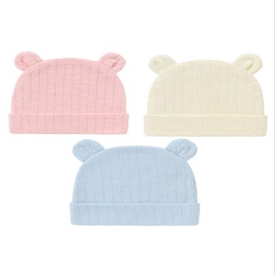 Jueshanzj 3 Pack Newborn Hospital Hat Cute Bear Ears Cotton Hat Blue+Pink+Yellow Thin Style 0-6 Months
