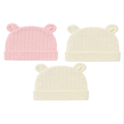 Jueshanzj 3 Pack Newborn Hospital Hat Cute Bear Ears Cotton Hat White+Yellow+Pink Thin Style 0-6 Months