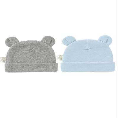 Jueshanzj 2 Pack Newborn Hospital Hat Cute Bear Ears Cotton Hat Dark Grey+Blue 0-6 Months