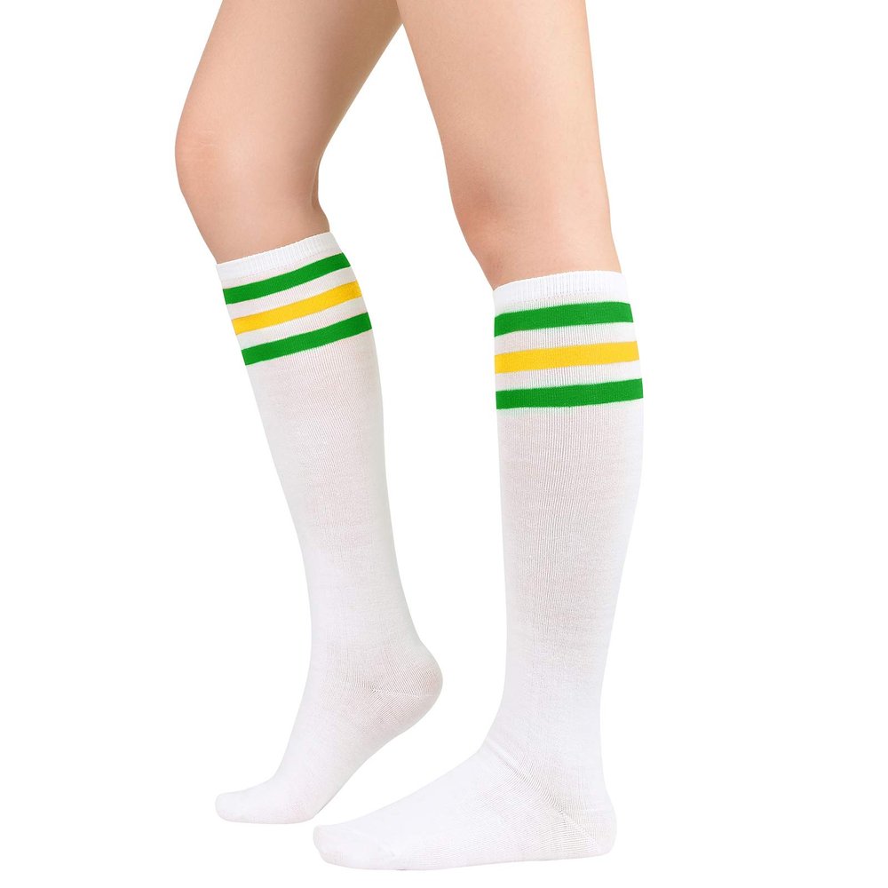 Womens Knee High Athletic Striped Socks Casual Retro Skating Socks 1 Pack Green & Yellow