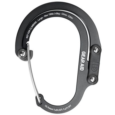 GEAR AID HEROCLIP Carabiner Clip and Hook (Large) for Camping, Backpack, Organization, and Garage, Stealth Black