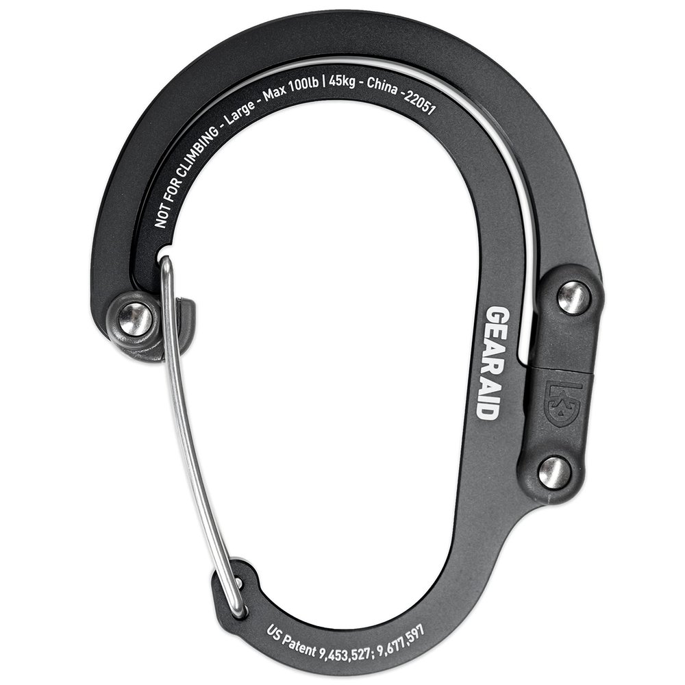 GEAR AID HEROCLIP Carabiner Clip and Hook (Large) for Camping, Backpack, Organization, and Garage, Stealth Black