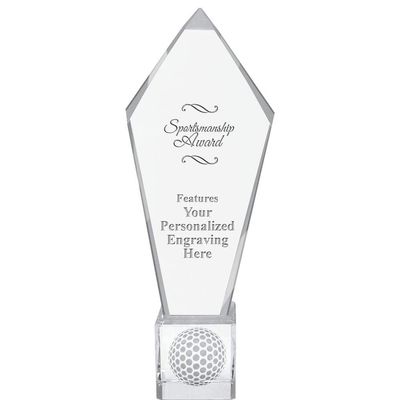 11" Personalized Sportsmanship Award Ace Golf Crystal Trophy, Real Crystal Sportsmanship Award Award, Engraving Included, Prime