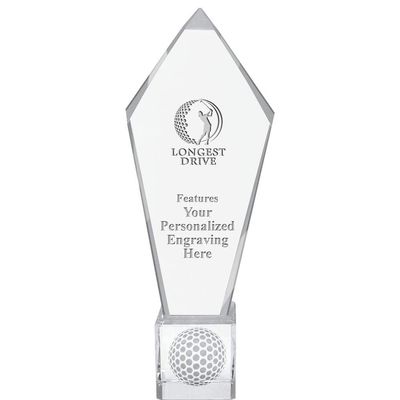 11" Personalized Golf Longest Drive Female Ace Golf Crystal Trophy, Real Crystal Golf Longest Drive Female Award, Engraving Included, Prime
