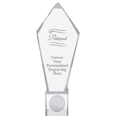 11" Personalized Participant Ace Golf Crystal Trophy, Real Crystal Participant Award, Engraving Included, Prime