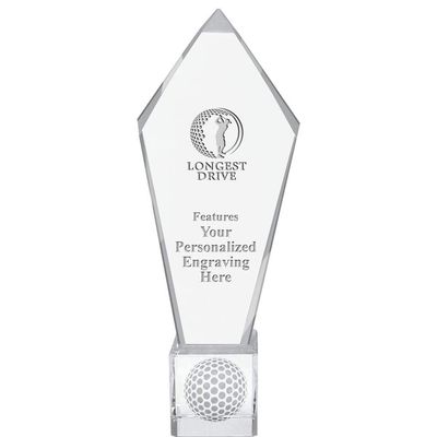 11" Personalized Golf Longest Drive Male Ace Golf Crystal Trophy, Real Crystal Golf Longest Drive Male Award, Engraving Included, Prime