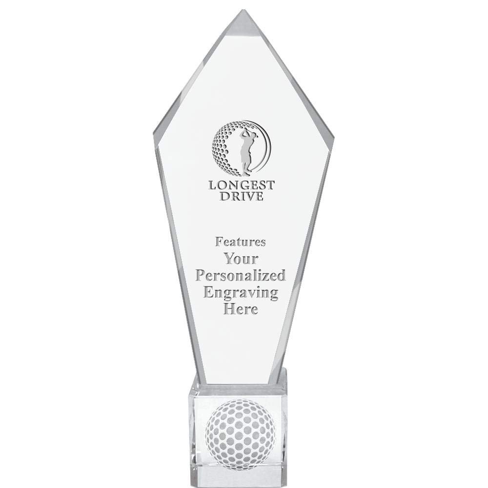 11" Personalized Golf Longest Drive Male Ace Golf Crystal Trophy, Real Crystal Golf Longest Drive Male Award, Engraving Included, Prime