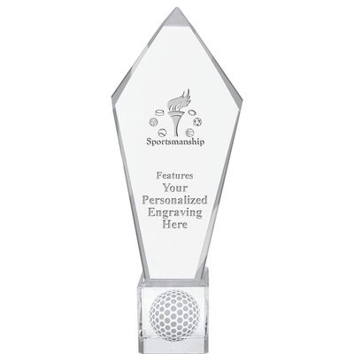 11" Personalized Sportsmanship Torch Ace Golf Crystal Trophy, Real Crystal Sportsmanship Torch Award, Engraving Included, Prime