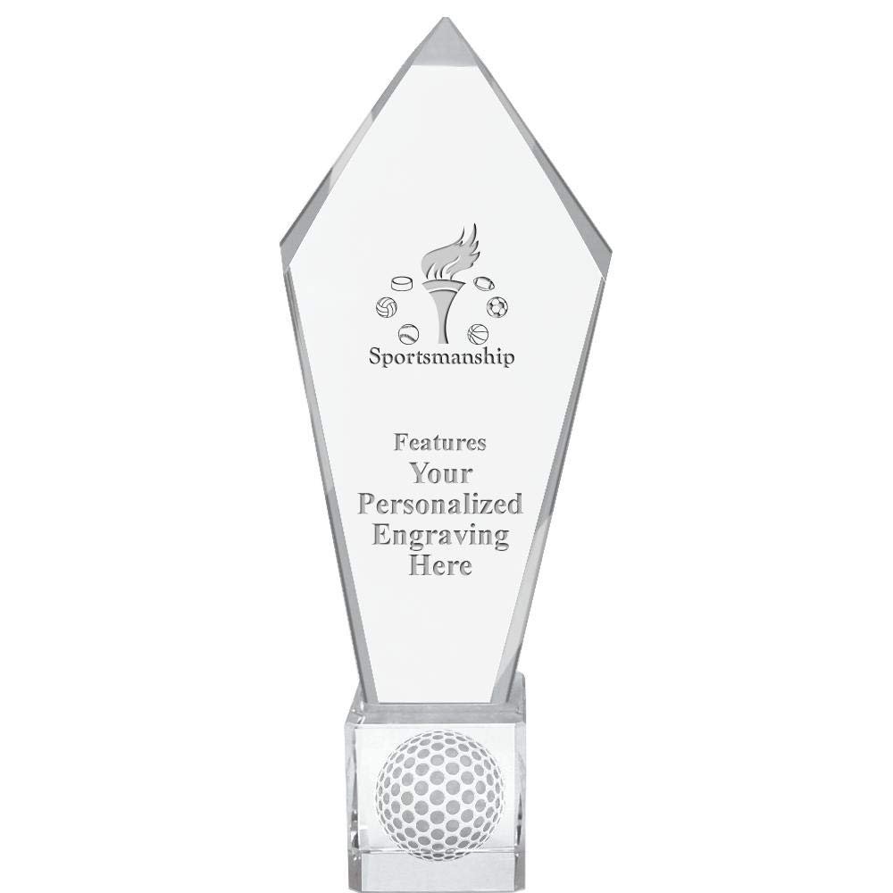 11" Personalized Sportsmanship Torch Ace Golf Crystal Trophy, Real Crystal Sportsmanship Torch Award, Engraving Included, Prime