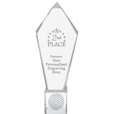 11" Personalized 2Nd Place Ace Golf Crystal Trophy, Real Crystal 2Nd Place Award, Engraving Included, Prime