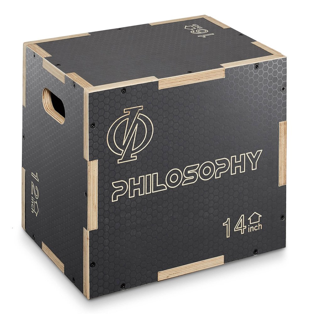 Philosophy Gym 3 in 1 Non-Slip Wood Plyo Box, 16" x 14" x 12", Gray, Jump Plyometric Box for Training and Conditioning