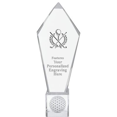 11" Personalized Golf Clubs with Ball and Wreath Ace Golf Crystal Trophy, Real Crystal Golf Clubs with Ball and Wreath Award, Engraving Included, Prime