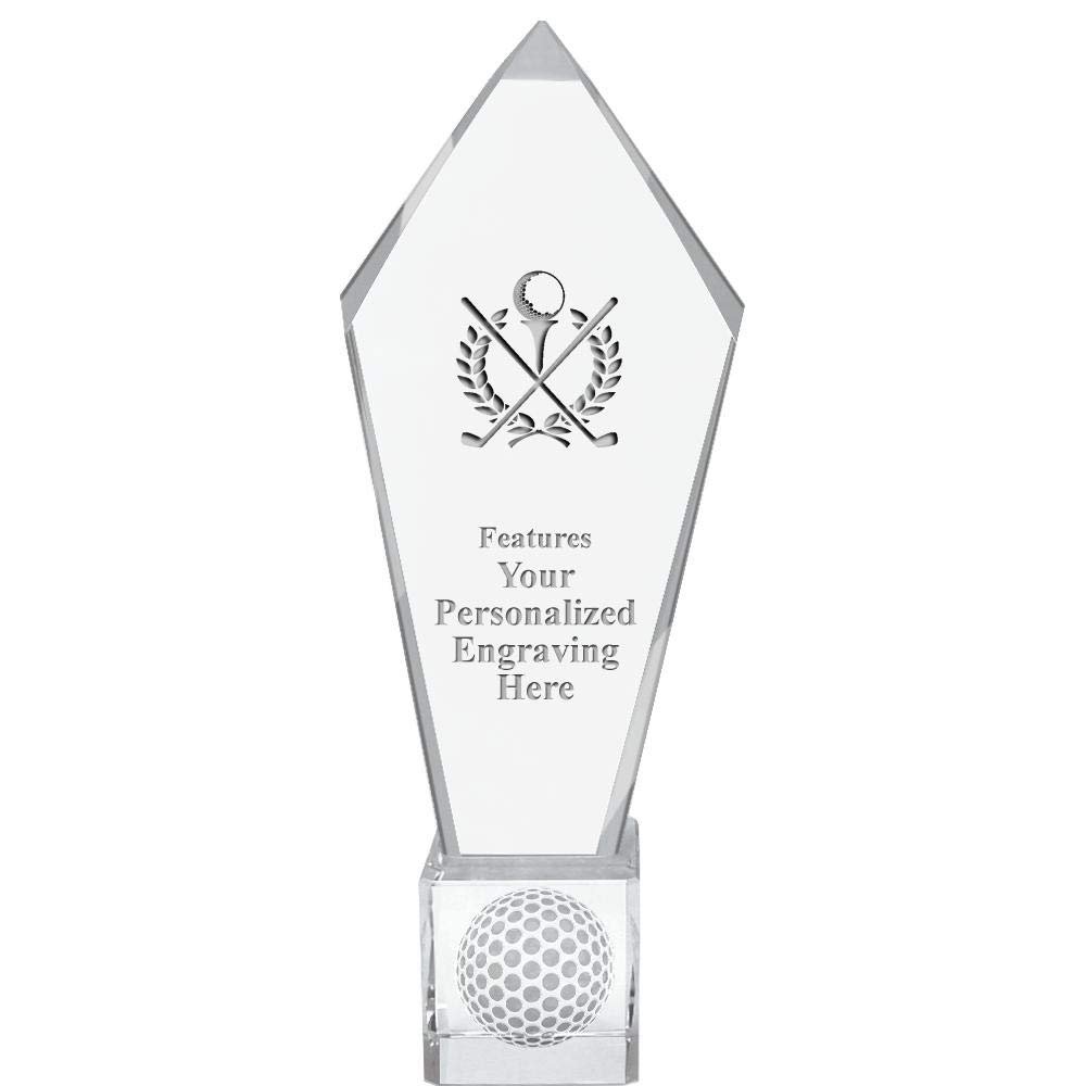 11" Personalized Golf Clubs with Ball and Wreath Ace Golf Crystal Trophy, Real Crystal Golf Clubs with Ball and Wreath Award, Engraving Included, Prime