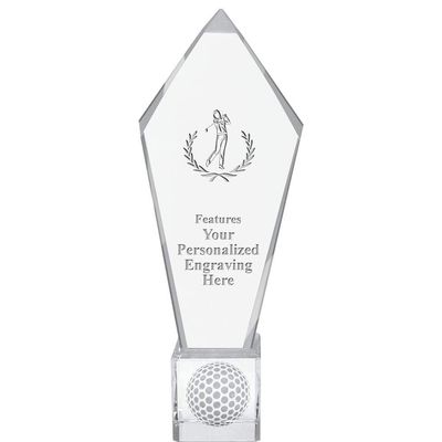 11" Personalized Golf Swing Female Wreath Ace Golf Crystal Trophy, Real Crystal Golf Swing Female Wreath Award, Engraving Included, Prime