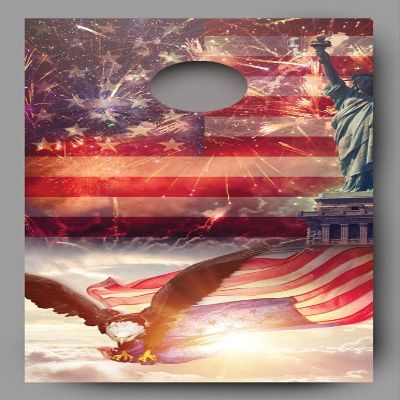Lets Print Big Patriotic Bald Eagle Flying with American Flag Cornhole Decal Wraps