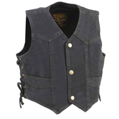 Milwaukee Leather MDK3900 Kids Classic Black Denim Side Lace Vest - X-Large