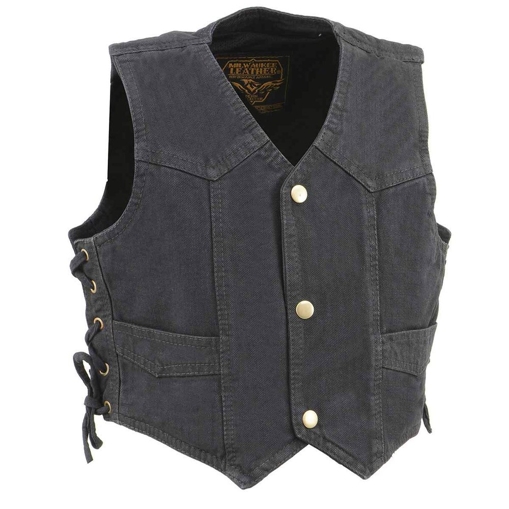 Milwaukee Leather MDK3900 Kids Classic Black Denim Side Lace Vest - X-Large