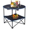 LEADALLWAY Folding Picnic Table Portable Outdoor Camping Table with 4 Cup Holders and Carrying Bags,Collapsible Canvas Travel Table for Outdoor Picnic,Barbecue,Travel,Fishing (Black+Blue) view 1