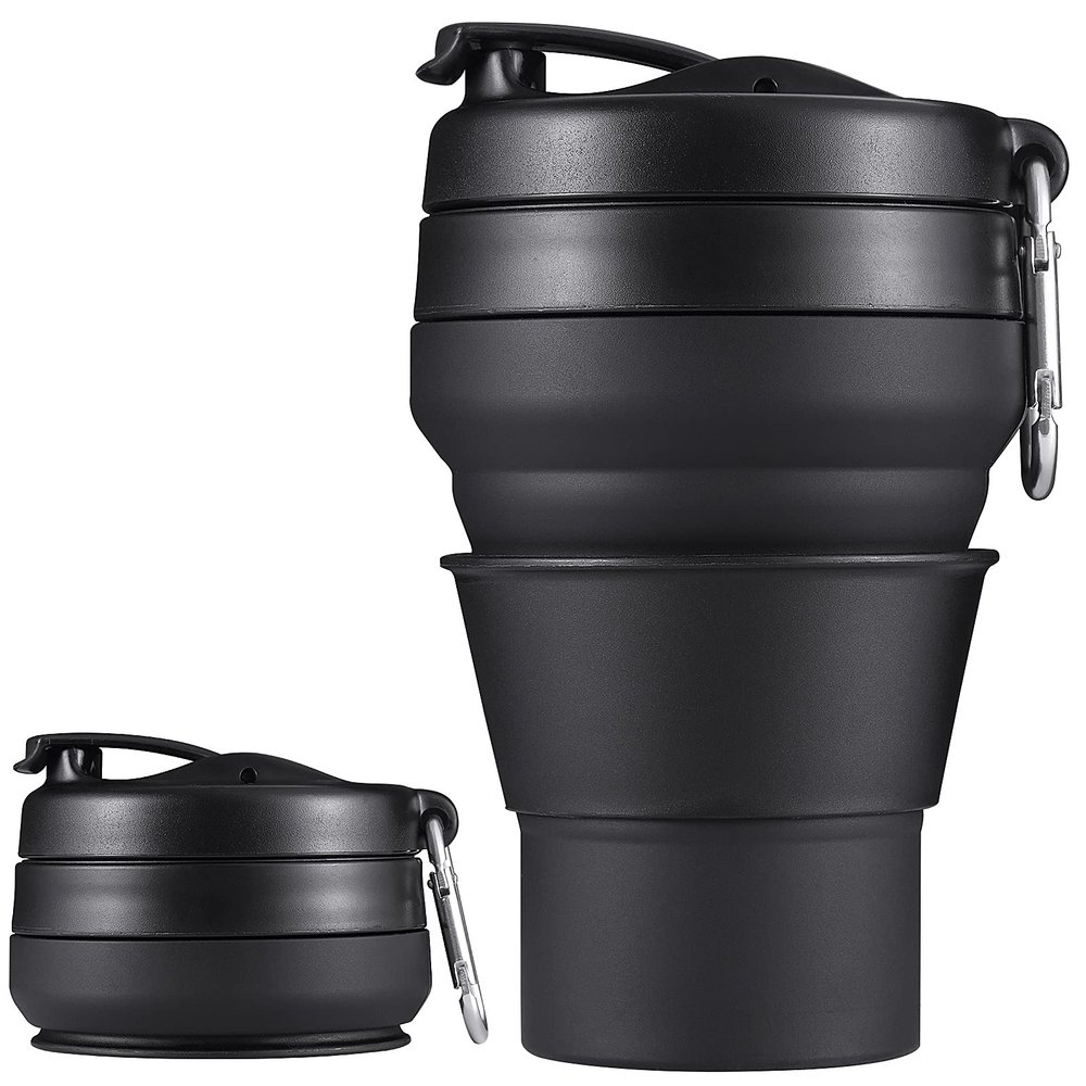 EASYXQ Collapsible Cup for Traveling, 20 OZ 600ml Large Silicone Folding Camping Mug, Leak Proof BPA Free Portable Reusable Bottle for Coffee, Tea, Water, Camping, Hiking, Outdoor (Black)