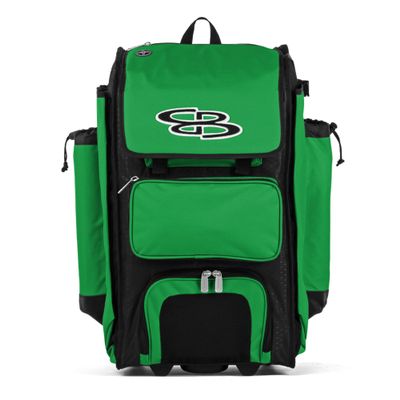 Boombah Rolling Catcher's Superpack Baseball/Softball Gear Bag - 23-1/2" x 13-1/2" x 9-1/2" - Black/Kelly Green - Telescopic Handle - Holds 4 Bats - Wheeled Version