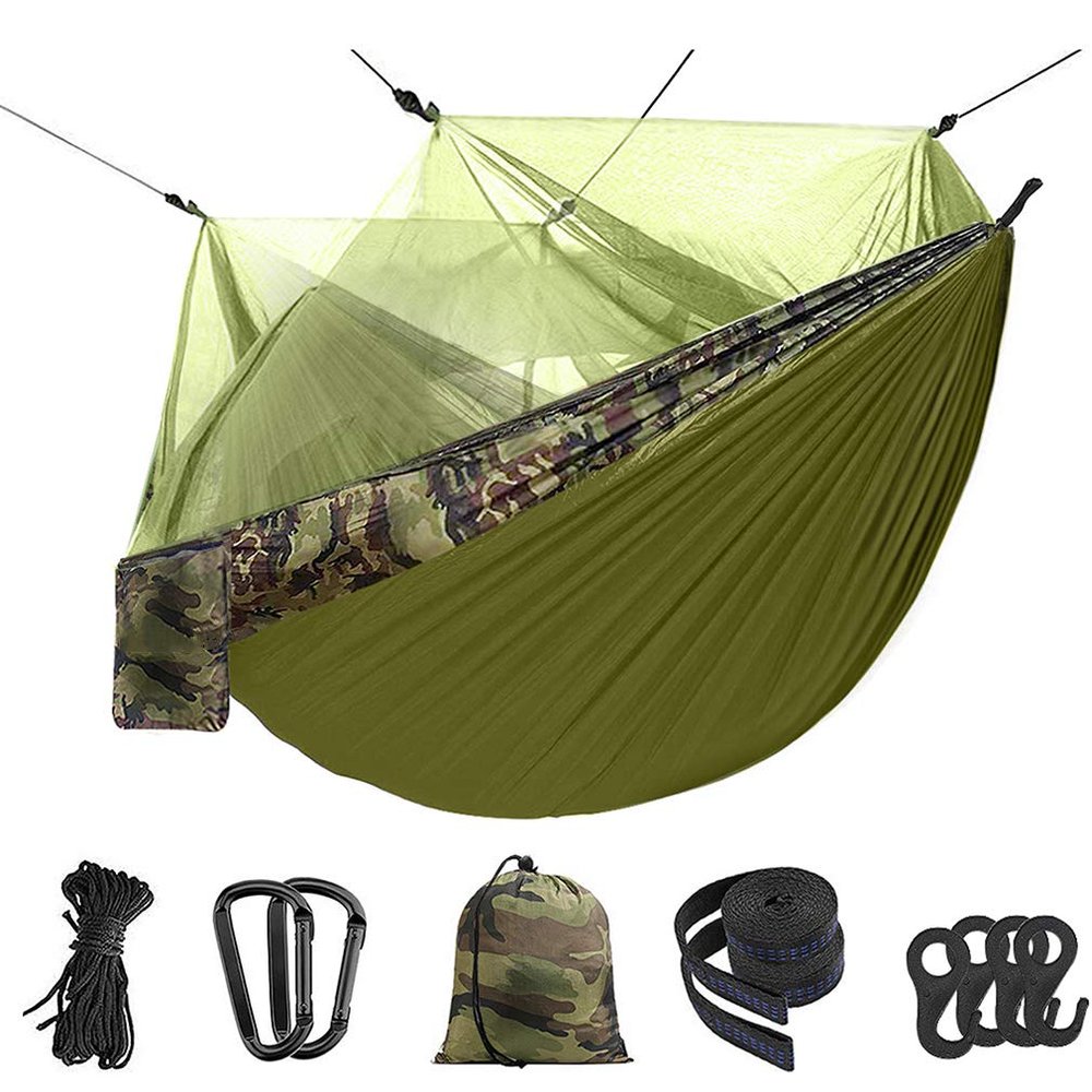 1-2 Person Portable Outdoor Camping Hammock with Mosquito Net High Strength Parachute Fabric Hanging Bed Hunting Sleeping Swing