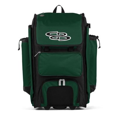 Boombah Rolling Catcher's Superpack Baseball/Softball Gear Bag - 23-1/2" x 13-1/2" x 9-1/2" - Black/Dark Green - Telescopic Handle - Holds 4 Bats - Wheeled Version