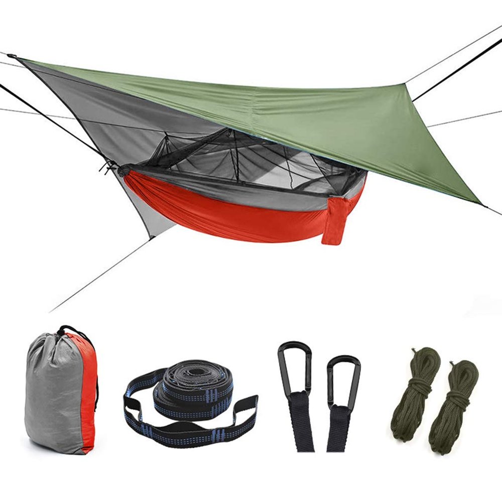 Outdoor Mosquito Net Hammock Tent with Waterproof Rain Fly Canopy Awning Set Hammock Portable Sleep Swing for Hiking Camping Survival Travel