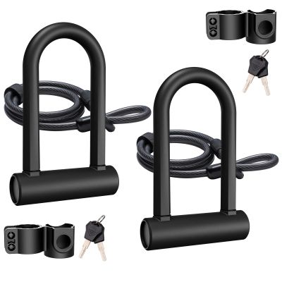 UBULLOX Bike U Lock Heavy Duty Bike Lock Bicycle U Lock, 16mm Shackle and 4ft/6ft Length Security Cable with Sturdy Mounting Bracket for Bicycle, Motorcycle and More, 2Pack