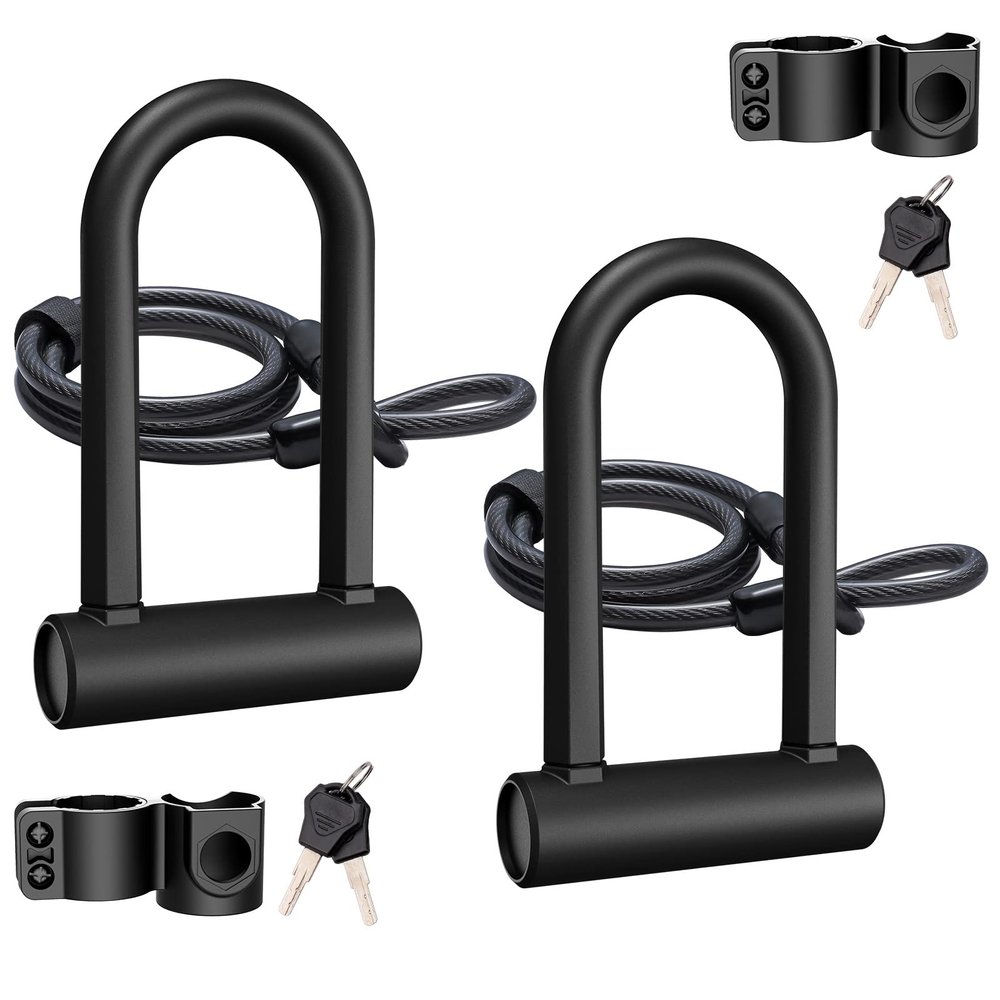 UBULLOX Bike U Lock Heavy Duty Bike Lock Bicycle U Lock, 16mm Shackle and 4ft/6ft Length Security Cable with Sturdy Mounting Bracket for Bicycle, Motorcycle and More, 2Pack
