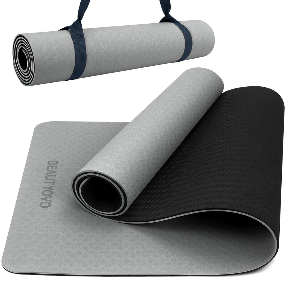 Yoga Mat with Strap, 1/3 Inch Extra Thick Yoga Mat Double-sided Non Slip, Professional TPE Yoga Mats for Women Men, Workout Mat for Yoga, Pilates and Floor Exercises