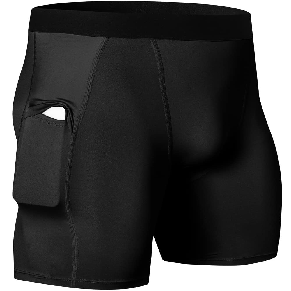 Yuerlian Mens Compression Shorts Cool Dry Sports Underwear Workout Shorts Running Tights with Pockets 1 Pack