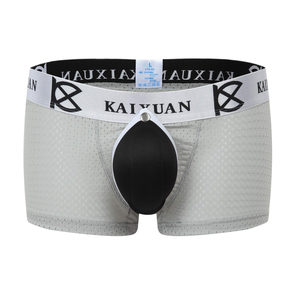 IYUNYI Men's Penis Pouch Front Removable Underpants Padded Boxer (Gray, m)